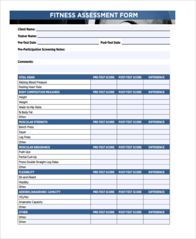 fitness instructor assessment form