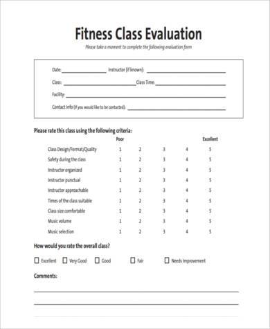 fitness instructor evaluation form