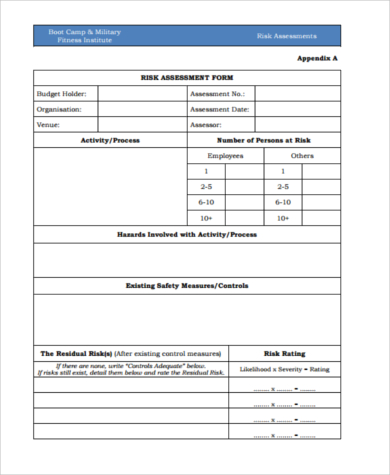 fitness risk assessment form