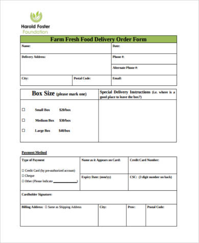 FREE 9+ Sample Food Order Forms in PDF | MS Word | Excel