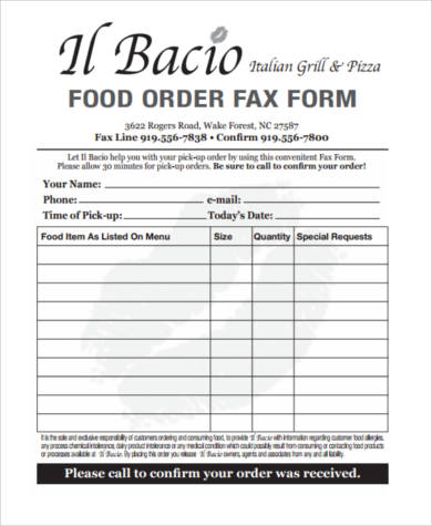 food fax order form