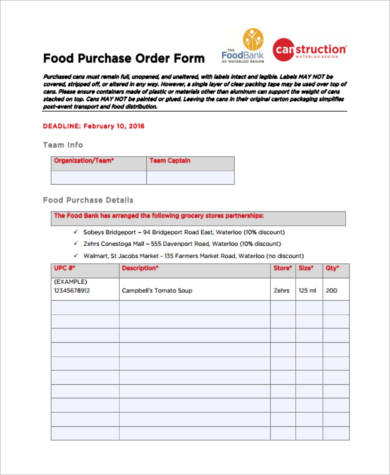 food purchase order form