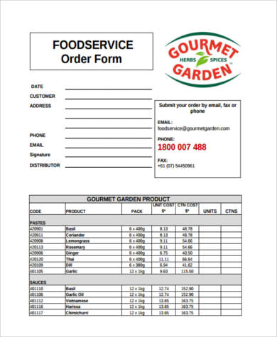 Sample Food Order Forms  8+ Free Documents in PDF