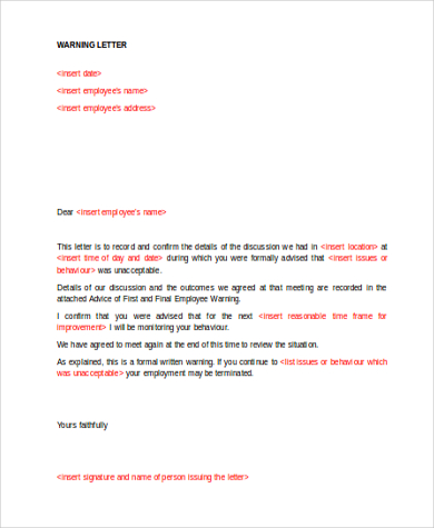 formal warning letter to employee1