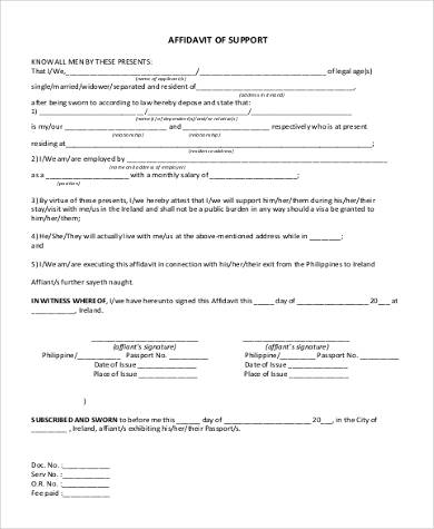 free affidavit of support form example