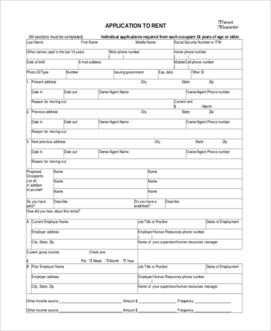 free application to rent form