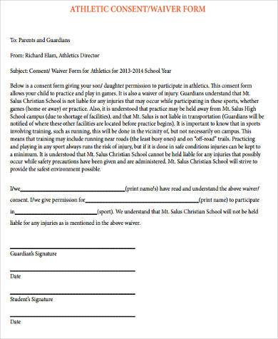free athlete waiver form 