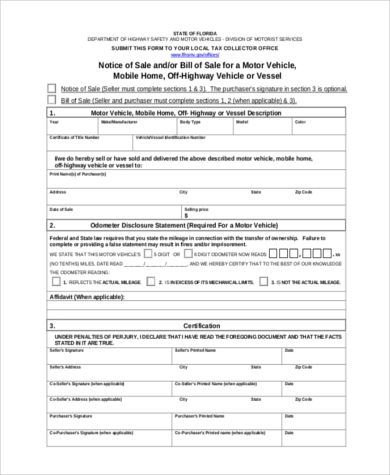 free automotive bill of sale form
