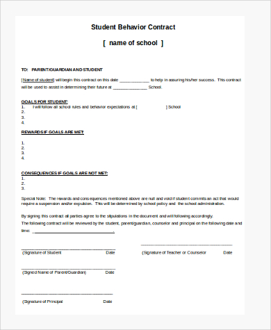 free behavior contract form