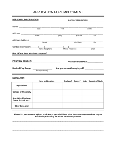 free 10 blank employment application samples in pdf ms