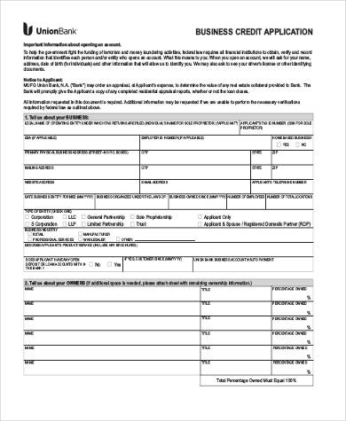 free business credit application form
