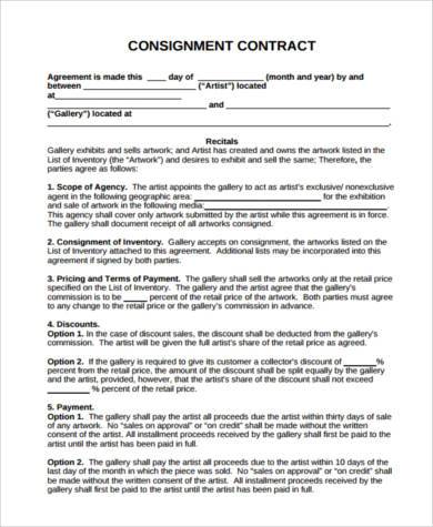free consignment contract form