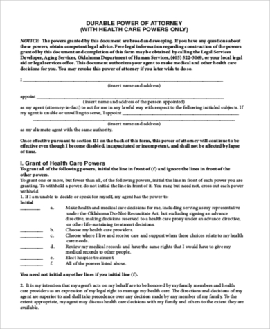 free durable power of attorney form pdf