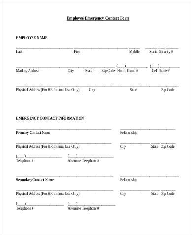 free 8 sample employee emergency contact forms in pdf ms word