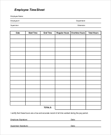 FREE 7+ Sample Employee Time Sheets in MS Excel | PDF | MS Word