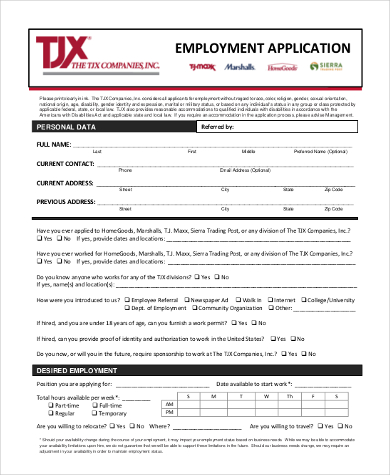 free employment application form pdf