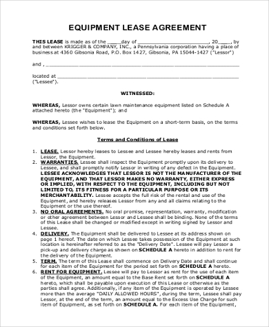 FREE 13+ Equipment Lease Agreement Form Samples, PDF, MS Word, Google Docs