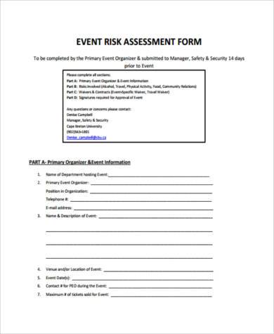 FREE 8+ Sample Event Risk Assessment Forms in PDF | MS Word | Excel
