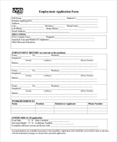 FREE 8+ Generic Employment Application Form Samples in PDF | WORD