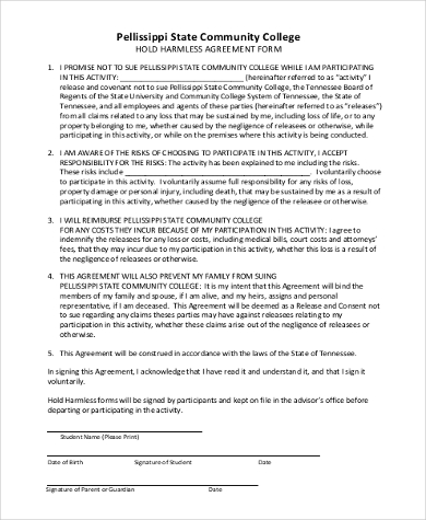 9 agreement letter general in Hold 8 Sample Free Form Harmless  Documents  Agreement