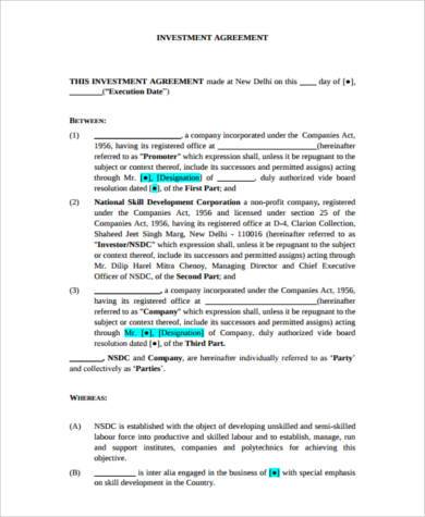 FREE 9+ Sample Investment Agreement Forms in PDF | MS Word