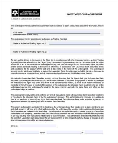 free investment club agreement form1