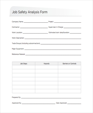 free job safety analysis form