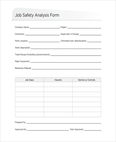 FREE 10+ Sample Job Safety Analysis Forms in PDF | MS Word | Excel