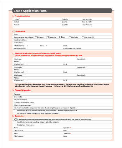 free lease application form