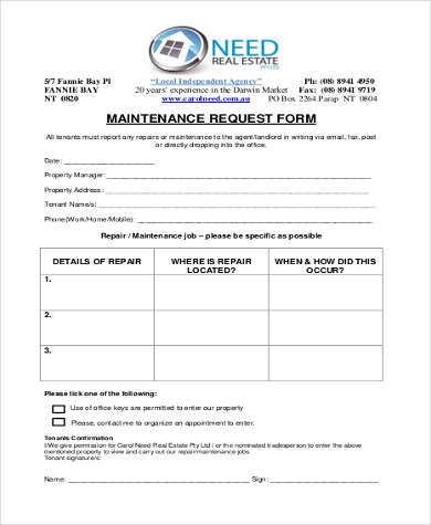 free maintenance request form sample