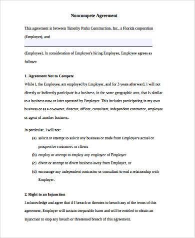 free non compete agreement form