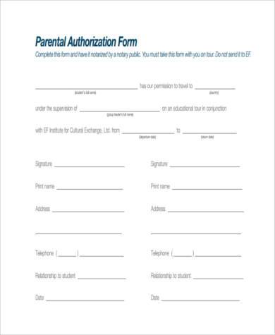 free parental authorization form