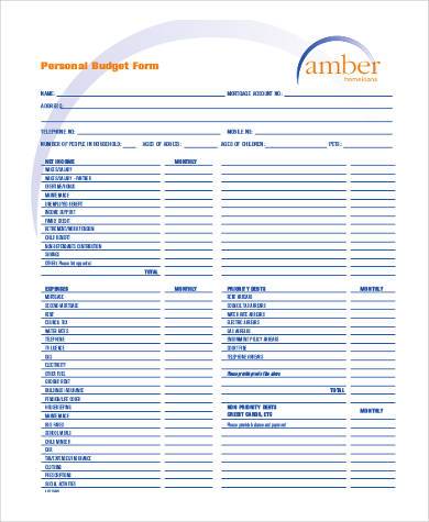 free personal budget form