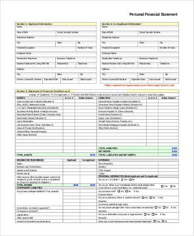 free personal financial statement form