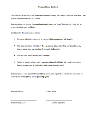 FREE 8+ Sample Personal Loan Contract Forms in MS Word | PDF
