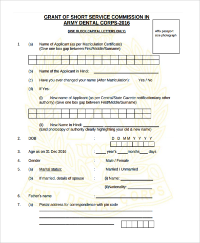 free printable army dental form