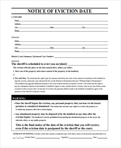 free 7 sample printable eviction notice forms in pdf ms word