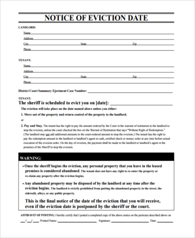 free 7 sample printable eviction notice forms in pdf ms