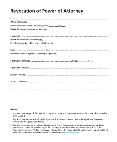 free printable revocation of power of attorney form