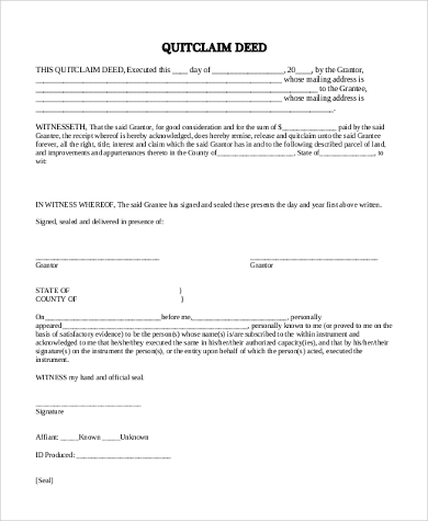 Free 7 Sample Quit Claim Deed Forms In Ms Word Pdf