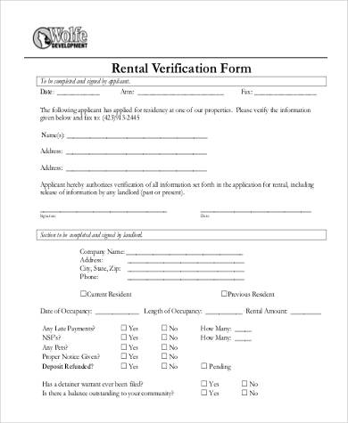 free rental verification form