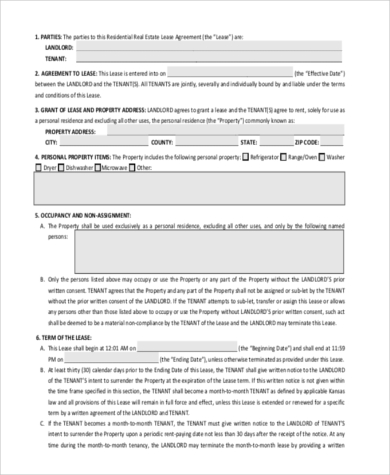 free residential rental agreement form