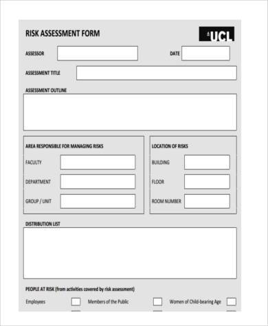 free risk assessment form example