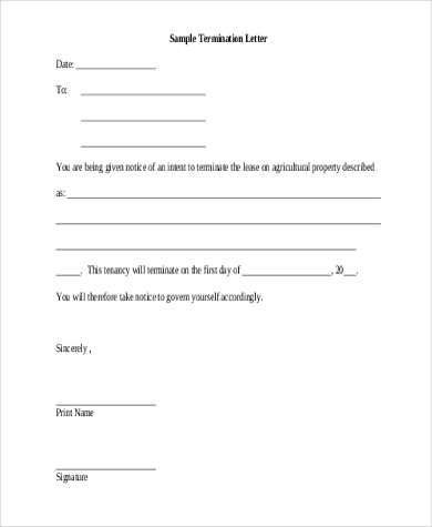 free sample of termination letter