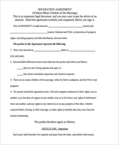 free separation agreement form1