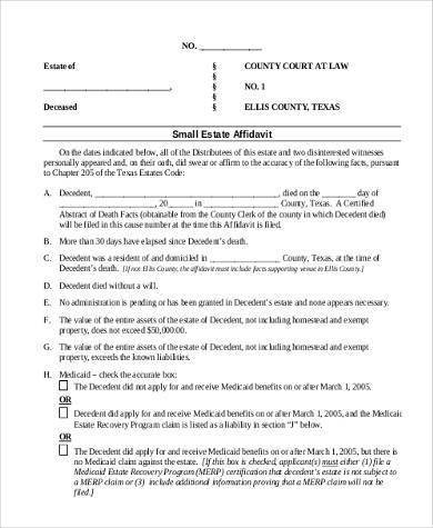 free small estate affidavit form