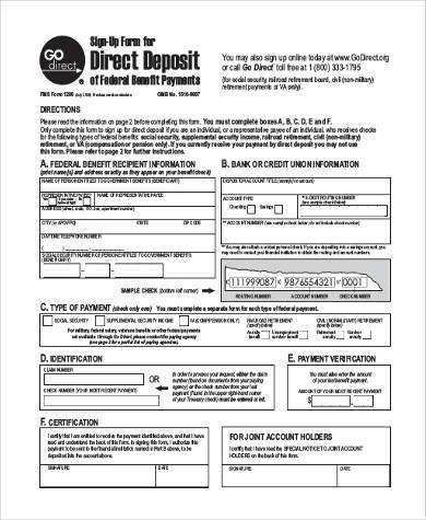 free social security direct deposit form