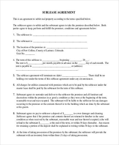 free sublease agreement form