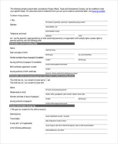 free travel authorization form for minor
