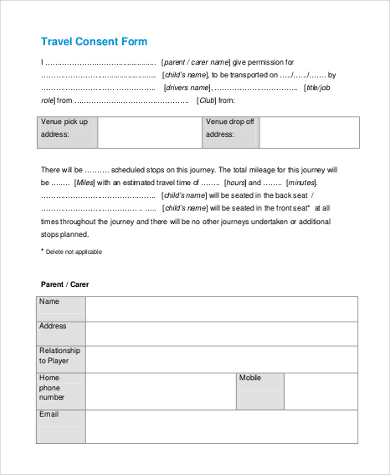 free travel consent form